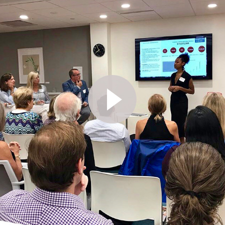 Female presenting at HAYVN HATCH Pitch Night at HAYVN Coworking in Darien CT, Fairfield County